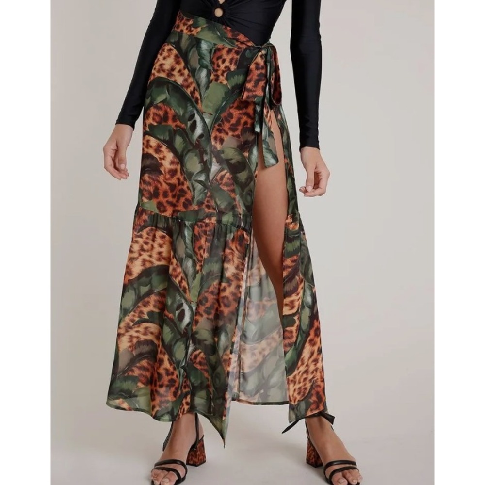 Agua de Coco C&A Brazilian Swim Coverup Maxi Skirt Sarong Tropical Leopard GG